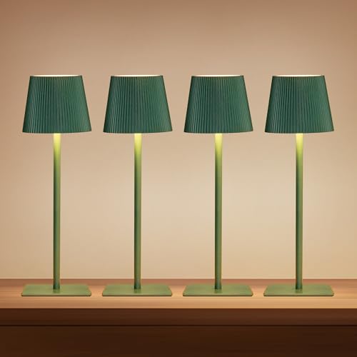 LUTEC 4 Pack Cordless Table Lamp,6000mAh Rechargeable Battery Operated Desk Lamp,Two Adjustable Heights,Waterproof, Touch Control & 3 Color Stepless Dimming for Restaurant/Bedroom/Bars/Outdoor (Green) - color: Green