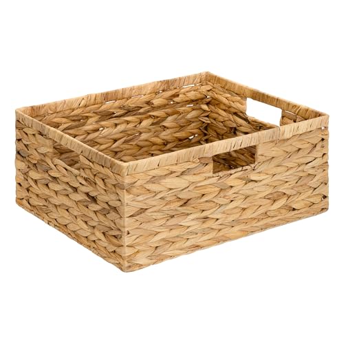 GRANNY SAYS Wicker Storage Baskets for Shelves, Extra Large Water Hyacinth Wicker Basket, Woven Baskets for Storage, Rectangular Shelf Baskets with Handles for Pantry Shelves,1-Pack - color: Natural (Water Hyacinth), size: 16 ½"L x 13"W x 7 ½"H