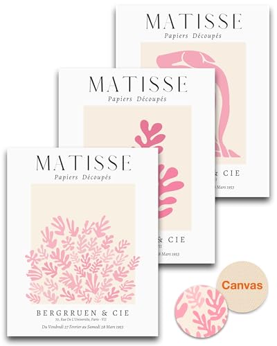 HesenDot Unframed Matisse Pink Wall Art,12x16in Canvas Prints Set of 3, Modern Abstract Wall Decor Posters,Minimalist Home Decoration for Living Room Bedroom Office, Unframed - color: Unframed Matisse Abstract Pink, size: 16"L x 12"W