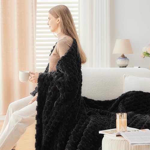 NEWCOSPLAY Super Soft King Blanket Black Premium Silky Flannel Fleece 3D Clouds Stylish Jacquard Lightweight Bed Blanket All Season Use 350GSM (Black, King(90"x110")) - color: Black, size: King(90"x110")