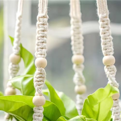 2 Pack Handmade Macrame Plant Hanger - Indoor Hanging Planter Basket with Wood Beads, Cotton Rope, No Tassels, for Boho Home Decor, 35 Inch, Ivory, (Pots NOT Included) - color: White