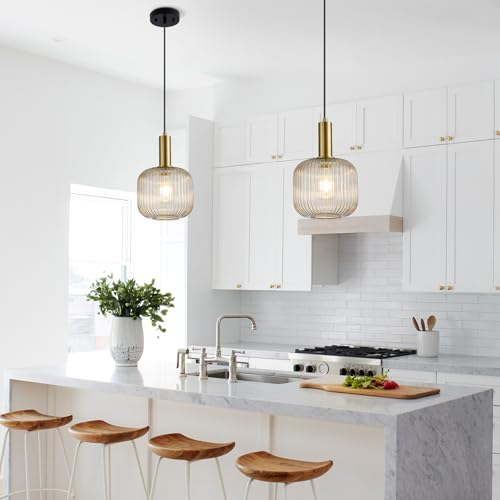 8 Inch Amber Glass Pendant Lights Small Modern Chandelier Pendant Lighting Mid Century Hanging Lights Adjustable Kitchen Island Light for Dining Room Bedroom Hallway - color: 8 Inch Amber