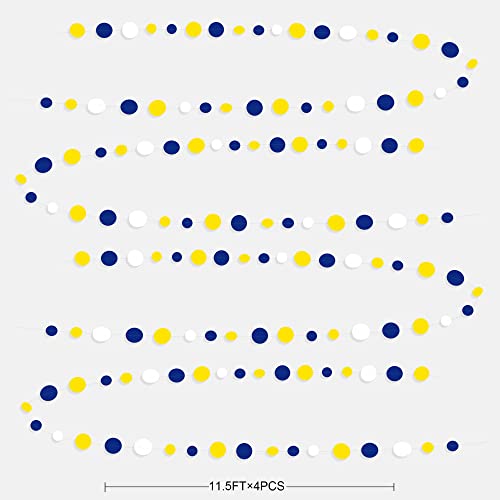 46Ft Navy Blue and Yellow Circle Dots Garland Royal Blue Yellow White Hanging Paper Polka Dot Streamer for Graduation Birthday Wedding Bridal Baby Shower Nautical Ahoy Achor Party Decorations Supplies - color: Blue Yellow