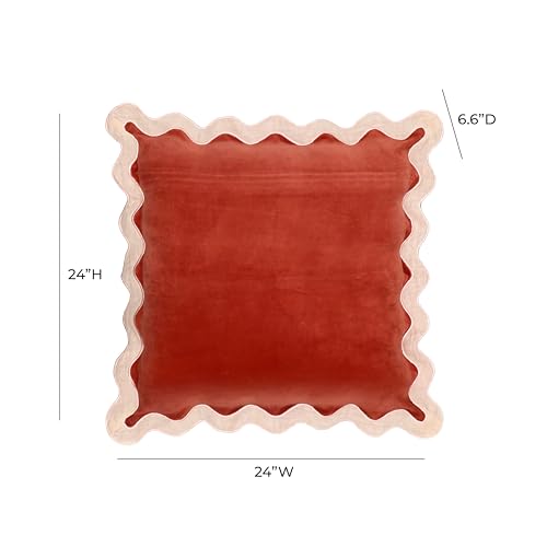 Tov Furniture Scalloped Edge Cream and Rust Cotton Velvet Throw Pillow - color: Cream, Rust