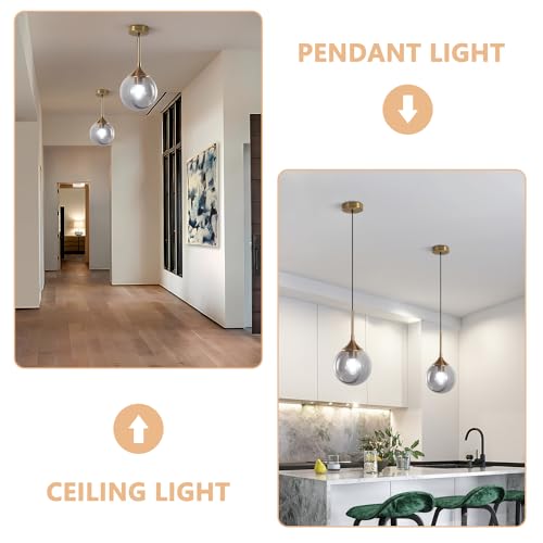 KCO Lighting Modern Gold Pendant Light 1-Light Large Globe Pendant Lights Set of Two Smoke Gray Glass Ball Pendant Light Fixture Dining Room Pendant Lamps Ceiling Hanging (2-Pack) - color: Gold+Smoke Gray-2PC