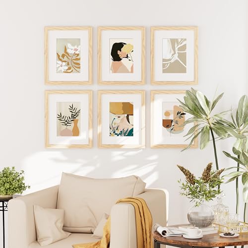 decorUhome 8x10 Picture Frame Set of 10, Display Photos 5x7 with Mat or 8x10 Unmatted for Picture Frames Collage Wall Decor, Natural - color: Natural, size: 8x10