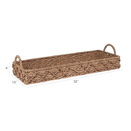Creative Co-Op Bankuan Rope Diamond Weave Tray with Handles - size: 32" x 13" x 4"