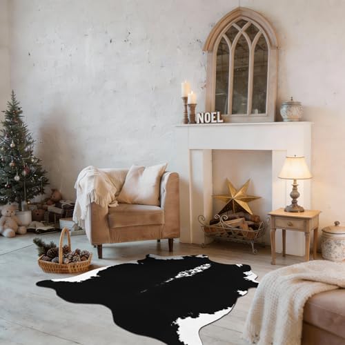BENRON Premium Cowhide Rug Black, Faux Cow Hide Rugs for Living Room Bedroom Western Home Decor, Non Slip Cute Rug with Irregular Animal Skins and Hides, 2.9 x3.9ft - color: Black, size: 2'11" x 3'11" (Irregular)