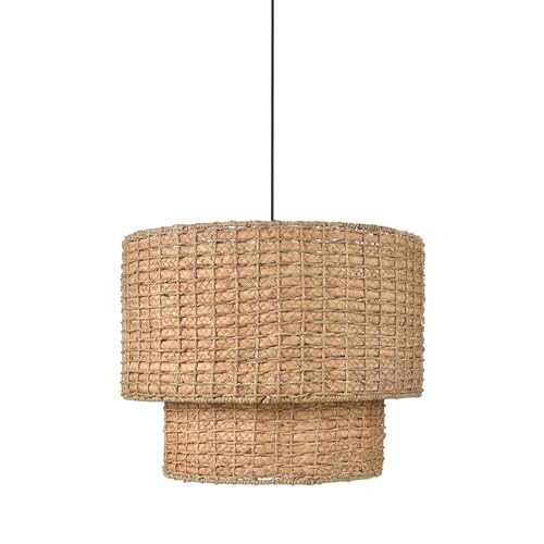 Arturesthome Rustic Pendant Light Fixture, Woven Rattan Lampshade Coastal Hanging Lighting, Adjustable Vintage Farmhouse Chandelier Lamp Shade for Kitchen Island Dining Room - size: 15.7in * 12.5in