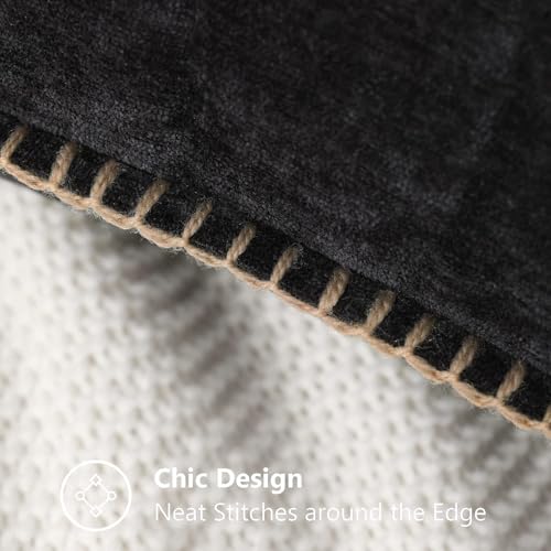 decorUhome Fall Chenille Soft Cozy Throw Pillow Covers 16x16 Set of 2, Modern Farmhouse Boho Velvet Decorative Pillow Cases with Stitched Edge for Couch Sofa Bed Home Decor, Black - color: Black, size: 16" x 16" (Pack of 2)