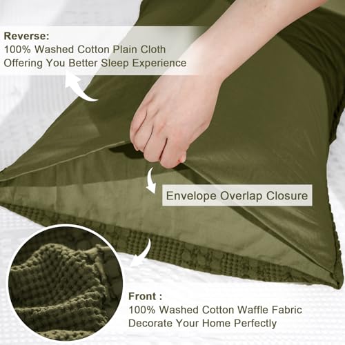 PHF 100% Cotton Waffle Pillow Shams Standard Size, 2 Pack 20" x 26" Soft Skin-Friendly Pillowcases, No Filling, Aesthetic Woven and Breathable Waffle Weave Pillow Case Covers for Bed, Capulet Olive - color: Capulet Olive, size: 26" x 20" (Pack of 2)