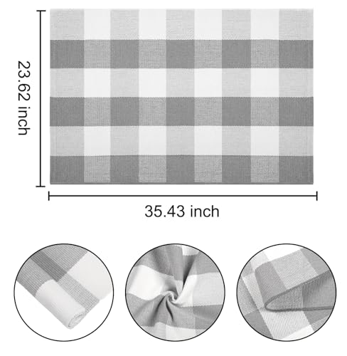Buffalo Plaid Rug 24''x35''Grey and White Checkered Mat Cotton Machine Washable Carpet Layering Rug for Hello/Welcome Door Mat Front Porch, Kitchen, Farmhouse, Entryway,Bathroom - color: Grey Buffalo, size: 24''x 35''