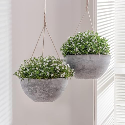 LA JOLIE MUSE Hanging Planter Flower Plant Pots - 9.84 Inch Indoor Outdoor Balcony Patio Hanging Basket Set of 2, Marble Pattern - color: Marble Pattern, size: 9.84 Inch
