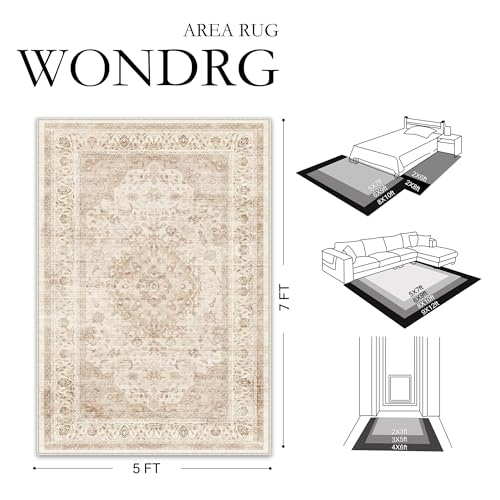 2x3 Beige Washable Vintage Runner Rug for Living Room Bedroom Soft Tranditional Non Slip Thin Throw Rug Lightweight Floral Low Pile Distressed Carpet Doormat Kitchen Entrance Hallway Laundry - color: Vintage | Beige, size: 2'x3'