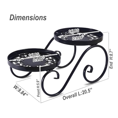 2 Tier Black Plant Stand, Metal Flower Stand Indoor Outdoor, Anti-Rust Iron Plant Shelf, Round Flower Pot Stands for Multiple Plants, Display Rack Potted Plant Holders for Garden Home Decor