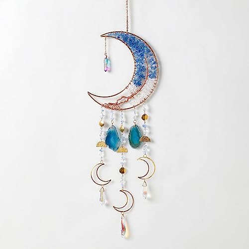 Agate Gemstone Dream Catcher 7 Chakra Tree of Life Dream Catcher with Crystal Stones Handmade Dreamcatcher Wall Decor for Adults Boys Girls,Bedroom,Wedding,Garden,Bless Gift(Blue Moon with Pendant) - color: Blue Moon Agate With Pendant