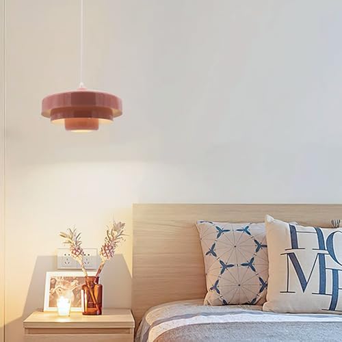 Hanging Lamp Pink Plug in Pendant Light Mid Century Modern Pendant Lamp Fixtures Nordic Hanging Light Style Pendant Lighting Metal Shade for Living Room Dining Room Bedroom Kitchen Island - color: Standard-Pink (13.5in)