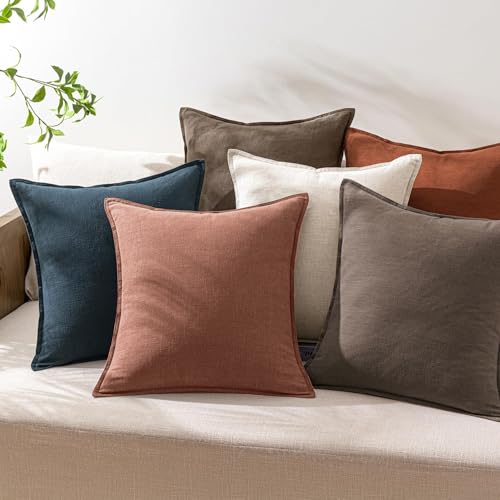 Decorative Linen Solid Throw Pillow Covers 18x18 Inch Set of 2 Rust Red Boho Accent Farmhouse Pillows Modern Neutral Home Decor for Couch Sofa Living Room Bed - color: Autumn Glaze, size: 18" x 18" (Pack of 2)