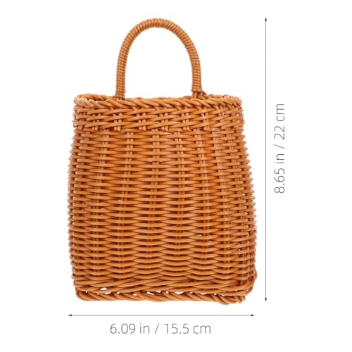 Imitation Rattan Woven Basket Wall Hanging Storage Organizer with Handle for Kitchen Herbs Fruits Vegetables and Home Decor 9.6X6.1X4.3 Inch