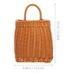 Imitation Rattan Woven Basket Wall Hanging Storage Organizer with Handle for Kitchen Herbs Fruits Vegetables and Home Decor 9.6X6.1X4.3 Inch