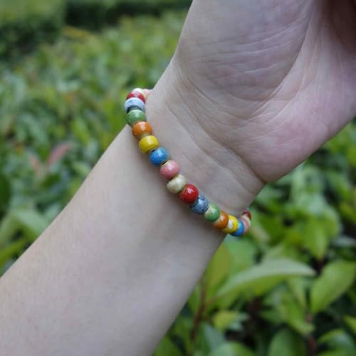 Handmade Green Boho Bracelets for Women, Bohemian Ceramic Beads Bracelets for Friends, Trendy Porcelain Stone Beaded Bracelets for Sisters - color: small colorful