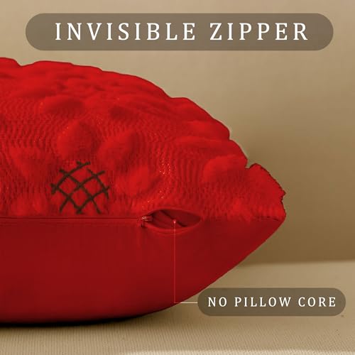 DFXSZ Spring Summer Pillow Covers 18x18 inch Set of 2 Farmhouse Decor Brown Flower Heart Sunflower Red Soft Plush Faux Fur Jacquard Throw Pillows for Sofa Holiday Spring Home Decor PTK024K18 - color: Red, size: 18" x 18" (Pack of 2)