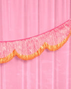 xo, Fetti Pink and Orange Scallop Fringe Banner | Bachelorette Party, Birthday, Summer Decor, Iridescent, Fiesta, Girly, Photo Prop, Backdrop