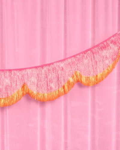 xo, Fetti Pink and Orange Scallop Fringe Banner | Bachelorette Party, Birthday, Summer Decor, Iridescent, Fiesta, Girly, Photo Prop, Backdrop