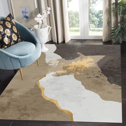 Brown Gold Vintage Distressed Abstract Texture 2x3 Area Rug Faux Wool Soft Washable Rug for Livingroom Bedroom Large Carpet Under Dining Kitchen Table Mat - color: K, size: 2x3