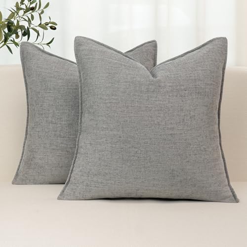 Chenille Linen Throw Pillow Covers 20x20 Set of 2, Thick Textured Boho Pillow Covers, Farmhouse Decorative Pillow Covers, Neutral Vintage Accent Covers for Couch Sofa Bed, Misty Blue - color: Misty Blue, size: 20" x 20" (Pack of 2)