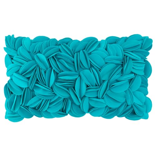 KINGROSE 3D Flower Pillow Case Handmade Decorative Throw Pillow Cover Solid Rectangular Cushion Cover for Sofa Couch Bed Living Room 12 x 20 Inches Wool Dark Cyan - color: Dark Cyan - Wool
