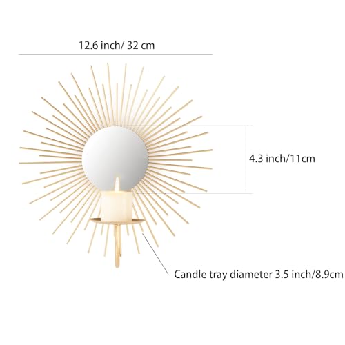 AIM & GGKK Wall Candle Sconce Holder,Set of 2 Mirror Wall Mounted Metal Candle Holder for Home,Living Room, Dining Room,Rustic Farmhouse Boho Decorations - color: Gold Sun