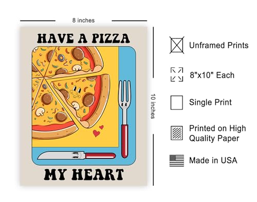 Poster Master Have A Pizza My Heart Poster - Retro Pizza Print - Food & Drink Art - Preppy & Trendy Design - Humorous Design - Chic Boho Decor - Funny Kitchen or Restaurant Decor - 8x10 UNFRAMED - color: Style-18, size: 8"L x 10"W