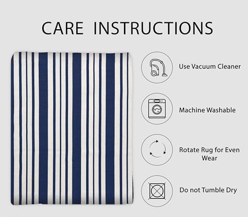 IOHOUZE Navy and White Striped Rug 2'x3' Front Door Rugs, Small Washable Area Rug for Front Porch, Spring Summer Doormats Outdoor Indoor, Cotton Rugs for Entryway Porch Entrance - color: Navy and White Stripe, size: 2' x 3' (Rectangular)