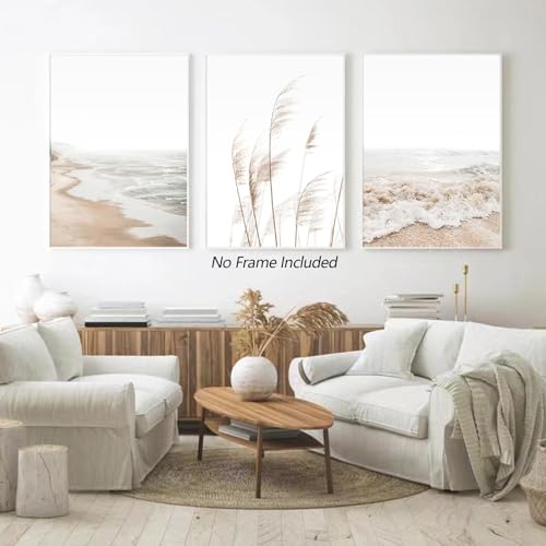 Joocrise Beach Wall Art Boho Prints Coastal Canvas Wall Art Decor Beach Pictures Pampas Grass Ocean Poster Plant Landscape Scene Artwork for Living Room Bedroom 12x16 Inch Unframed Set of 3 - color: Beach Art Prints, size: 12x16 Inch Unframed
