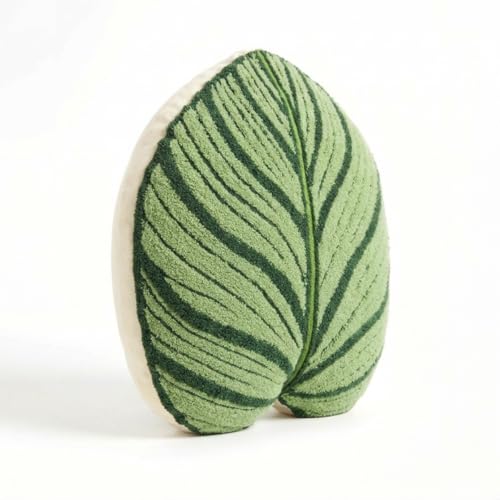 Green Philosophy Co. Tufted Calathea Orbifolia Leaf Pillow - Green Leaf Throw Pillow for Couch or Bed, Soft Botanical Themed Decorative Pillow, Cute Plant Pillow for Home Decor - color: Light Green