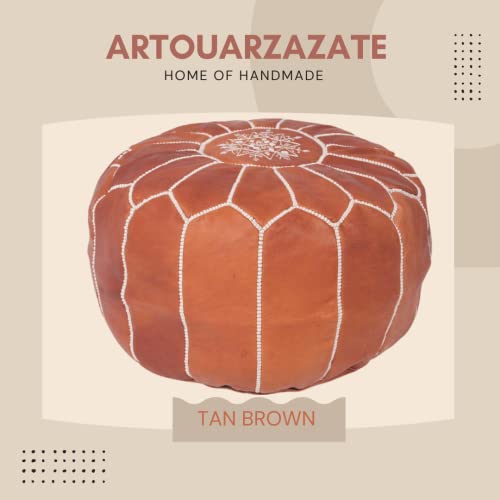 ARTOUARZAZATE Set of 2 Amazing Moroccan Pouf. Moroccan Pouf Cover, Genuine Goatskin Leather - Bohemian Living Room Decor - Cover ONLY - Stuffing is NOT Included (Brown)