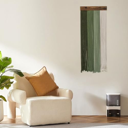 HVEST Green Macrame Wall Hanging Boho Wall Decor Green and Beige Yarn Wall Art for Living Room Bedroom Office Nursery Apartment Yoga Room Decor, 38.5L X 15.7W inches - color: Green