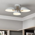 Nathan James Argo Semi Mount Flush Ceiling Light, 3-Lights Modern Retro Lighting with White Rounded Shades for Hallway, Dining Room and Bedroom, Brass Gold/White - color: Brass Gold/White, size: 1