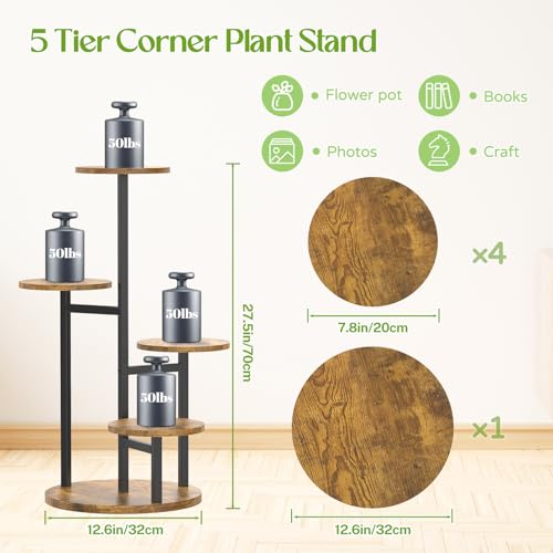 Oppro 5 Tier Plant Stand Indoor, Metal Wood Flower Holder, Heavy Duty Tall Round Multiple Shelf, Sturdy Spiral Planter Orchid Display Rack for House Living Room Patio Corner Bathroom, Modern Black - color: Black-5 Tier