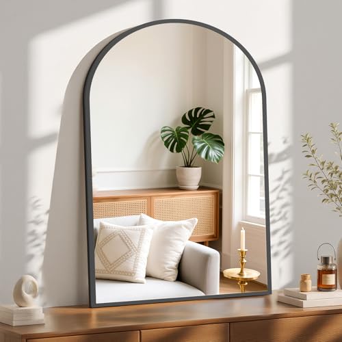 Sweetcrispy 38"x30" Arched Black Bathroom Mirrors for Wall, Bathroom Mirrors for Over Sink, Metal Framed with HD Shatter-Proof Glass for Entryway, Living Room, Bedroom, Home Decor - color: Black, size: 30"L x 38"W