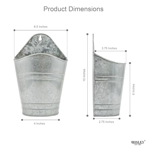 Hosley Set of 2 Galvanized Wall Planters, 10 Inch Hanging Metal Buckets for Indoor Outdoor Garden, Farmhouse Wall Decor, Rustic Patio & Balcony Planter Pots - color: Galvanized