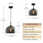 Modern Dome Pendant Lighting Fixtures, 11.8 Inch Large Dome Boho Chandelier, Rustic Farmhouse Industrial Hanging Lamp Ceiling Lights with Grey Glass Bell Lampshade for Kitchen Island - color: Smoke Grey, size: 30CM