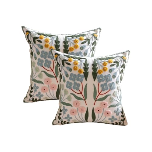 YIcabinet Pack of 2 Throw Pillow Covers,Little Daisy Embroidered Pillow Case Soft Decorative Pillowcases for Home Sofa Couch 18x18 Inch - color: White19