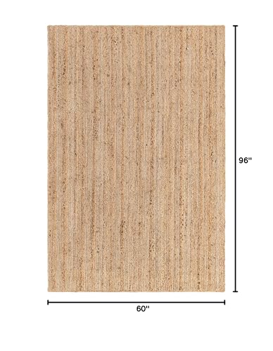 Rugs.com Hand Braided Jute Rug – 5' x 8' Natural Flatweave Rug Perfect for Bedrooms, Dining Rooms, Living Rooms - size: 5 x 8 Feet