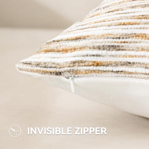 Boho Pillow Covers 18x18 Set of 2 Geometric & Striped Pillow Covers-Hand-Tufted Textured Pillowcases-Farmhouse Linen Decorative Throw Pillows for Sofa, Couch, Bed, Chair, Living Room, Gray - color: White