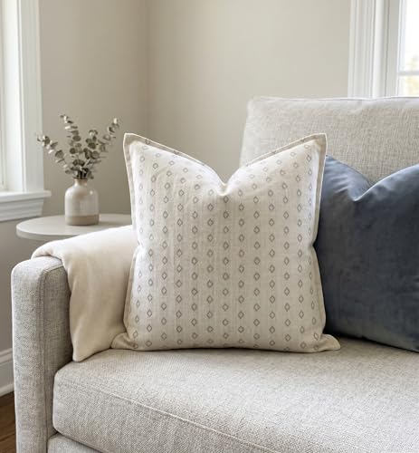 SanVia Cotton Throw Pillow Covers 20x20 – Handwoven Jacquard Texture, Fade-Resistant, No Pilling – Hidden Zipper, Decorative Cushion Cover for Sofa, Couch, Bed – Insert Not Included (Geometric, White) - color: Cream Beige, size: 20" x 20"
