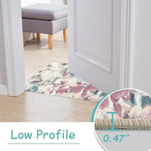 Plant Printing Area Rug, 1.5 x 2.5ft, Home Decorative Rugs, Reduce Noise Low Pile Non-Slip Throw Rugs, Soft Machine Washable High Traffic Rug for Study Room Bedside - color: Dusty Rose and Muted Aqua, size: 1.5 x 2.5ft / 18 x 30in / 45 x 75cm