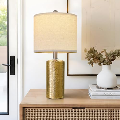 G-SAFAVA 20.5" Small Table Lamps for Living Room Lamp Single Ceramic Lamps for Bedroom Bedside Lamps Modern Boho Lamps for Night Stands Farmhouse Nightstand Lamp Side End Table Lamp, Gold - color: Gold - Single