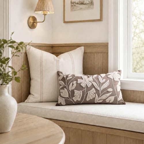 BlissBlush Decorative Lumbar Pillow Cover 12x20 Inch, Taupe Brown Floral Tufted Velvet Accent Pillow Case for Sofa Bed Living Room, Cover Only - color: Taupe, size: 20" x 12" (Pack of 1)